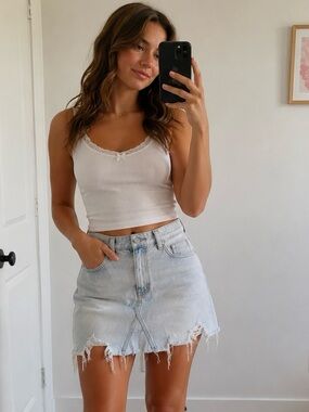 Free People ~ Going Rouge Cotton Denim Skirt NWT